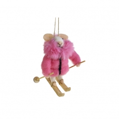 Décoration souris skieuse rose